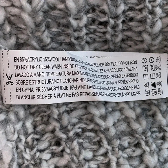 FOREVER 21 chunky knit long sleeve wide collar wrap sweater gray white size S - Picture 6 of 9